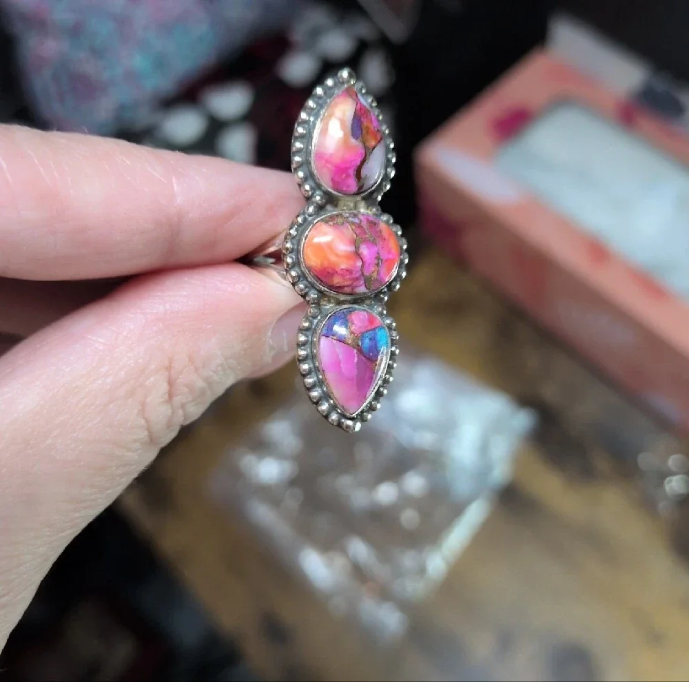Silver Triple Stone Teardrop Turquoise Ring